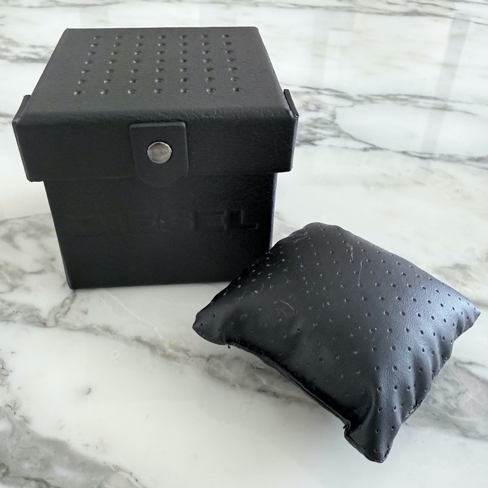Diesel Black Faux Leather Watch Box with Cushion Perforated Industrial Style